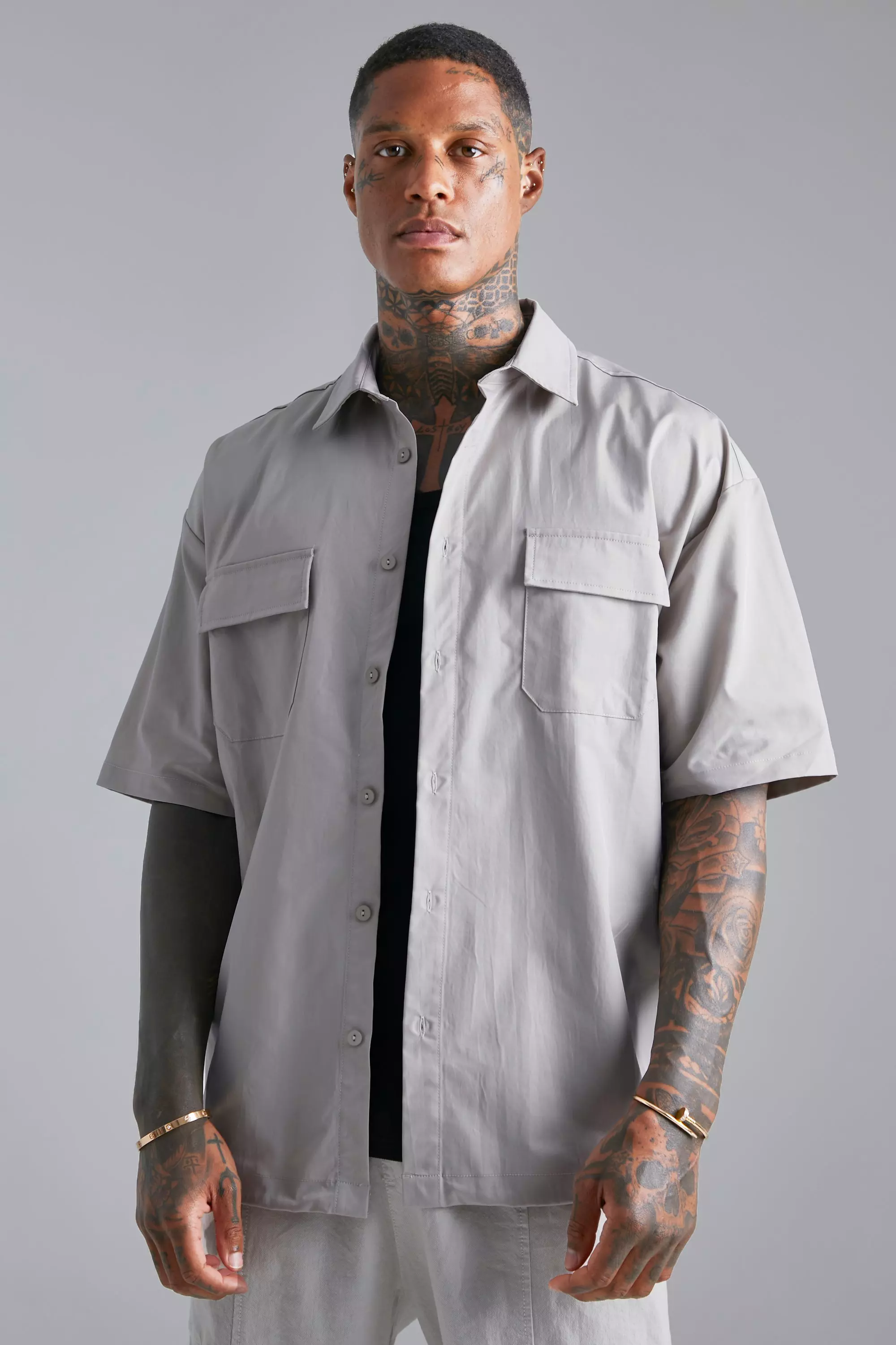 Short Sleeve Boxy Oversized Cargo Shirt